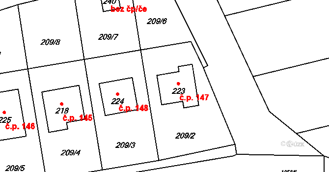 Milenov 147 na parcele st. 223 v KÚ Milenov, Katastrální mapa