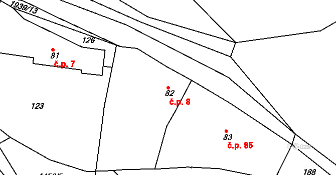 Semtěš 8 na parcele st. 82 v KÚ Semtěš u Bílého Podolí, Katastrální mapa