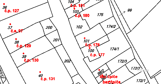 Jáchymov 178 na parcele st. 101 v KÚ Jáchymov, Katastrální mapa
