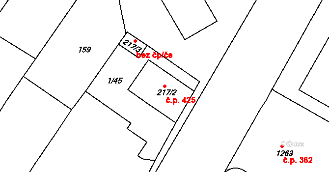 Telč-Štěpnice 425, Telč na parcele st. 217/2 v KÚ Telč, Katastrální mapa