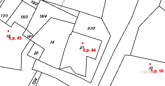 Velká Javorská 44, Žandov na parcele st. 21 v KÚ Velká Javorská, Katastrální mapa