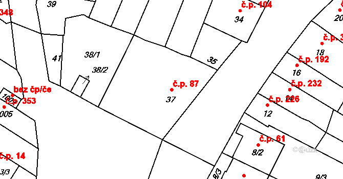 Sokolnice 87 na parcele st. 37 v KÚ Sokolnice, Katastrální mapa