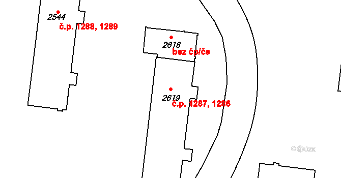 Kyjov 1286,1287 na parcele st. 2619 v KÚ Kyjov, Katastrální mapa