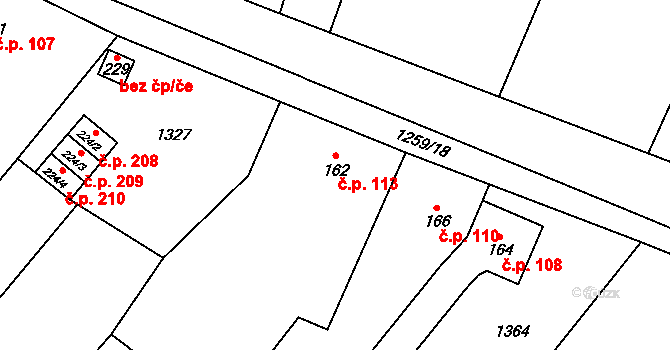 Rychtářov 113, Vyškov na parcele st. 162 v KÚ Rychtářov, Katastrální mapa