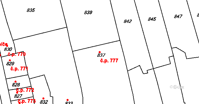 Slavkov u Brna 777 na parcele st. 837/3 v KÚ Slavkov u Brna, Katastrální mapa