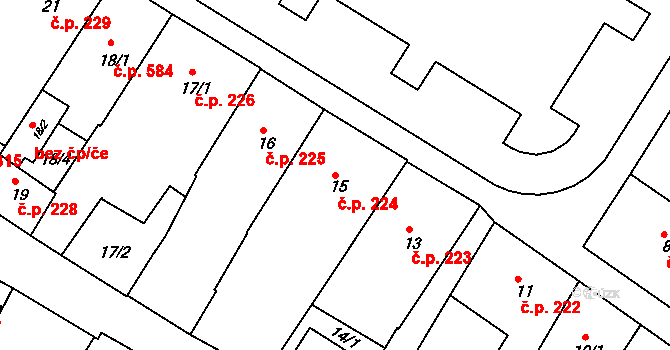 Rýmařov 224 na parcele st. 15/1 v KÚ Rýmařov, Katastrální mapa