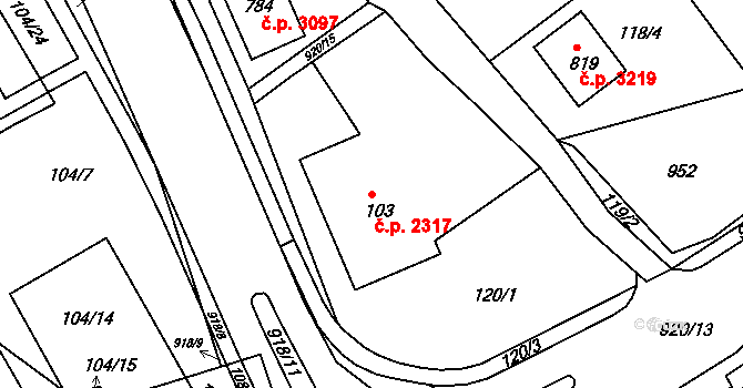 Šumperk 2317 na parcele st. 103/1 v KÚ Dolní Temenice, Katastrální mapa