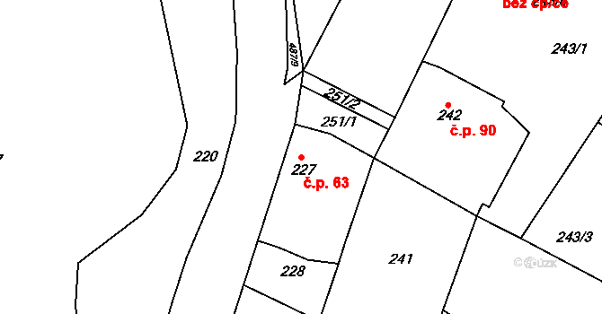 Klučov 63 na parcele st. 227 v KÚ Klučov u Českého Brodu, Katastrální mapa