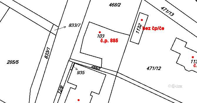 Těptín 885, Kamenice na parcele st. 103 v KÚ Těptín, Katastrální mapa
