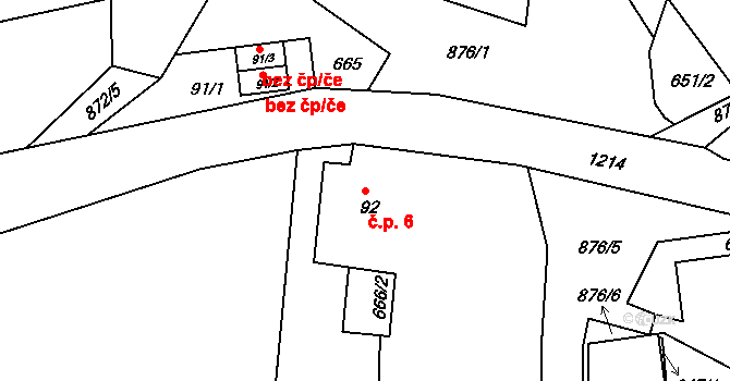Třtí 6, Sychrov na parcele st. 92 v KÚ Radostín u Sychrova, Katastrální mapa