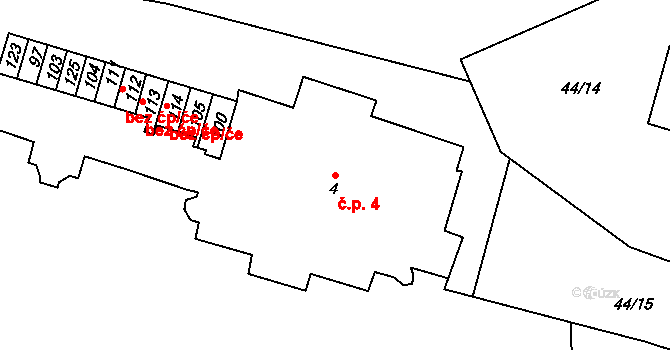 Josefův Důl 4 na parcele st. 4 v KÚ Josefův Důl u Mladé Boleslavi, Katastrální mapa