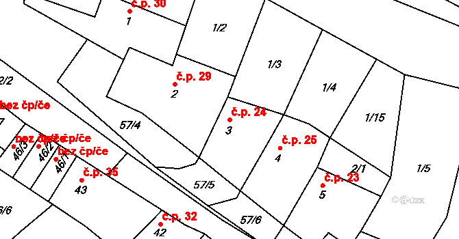 Brzánky 24 na parcele st. 3 v KÚ Brzánky, Katastrální mapa