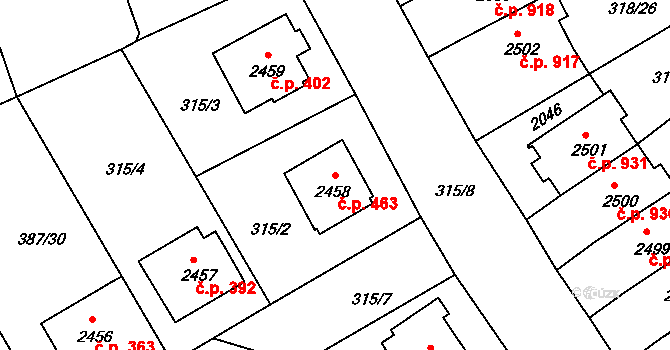 Holínské Předměstí 463, Jičín na parcele st. 2458 v KÚ Jičín, Katastrální mapa