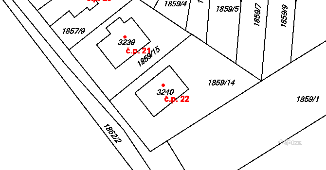 Soudná 22, Jičín na parcele st. 3240 v KÚ Jičín, Katastrální mapa
