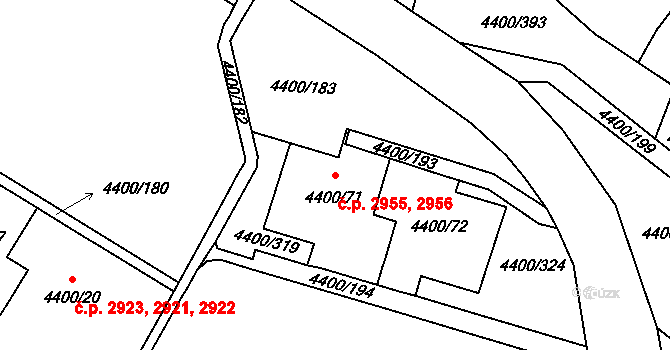 Severní Terasa 2955,2956, Ústí nad Labem na parcele st. 4400/71 v KÚ Ústí nad Labem, Katastrální mapa