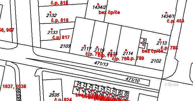 Horka-Domky 791, Třebíč na parcele st. 2116 v KÚ Třebíč, Katastrální mapa
