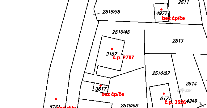 Břeclav 2707 na parcele st. 3187 v KÚ Břeclav, Katastrální mapa