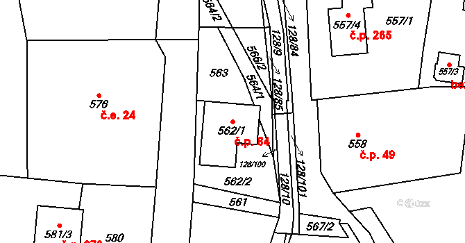 Chlebovice 84, Frýdek-Místek na parcele st. 562/1 v KÚ Chlebovice, Katastrální mapa
