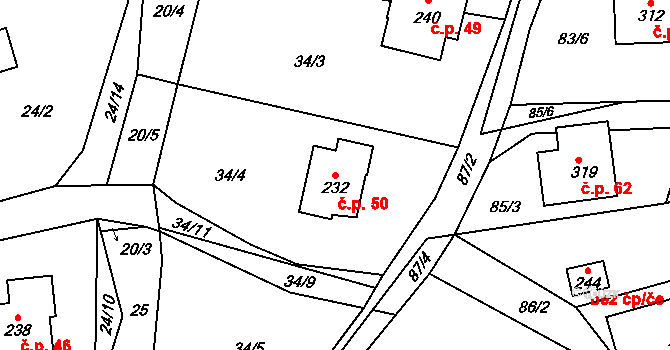 Bukovina 50, Turnov na parcele st. 232 v KÚ Bukovina u Turnova, Katastrální mapa