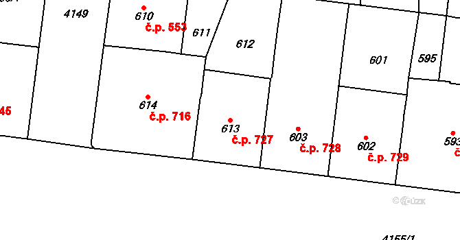 Vinohrady 727, Praha na parcele st. 613 v KÚ Vinohrady, Katastrální mapa