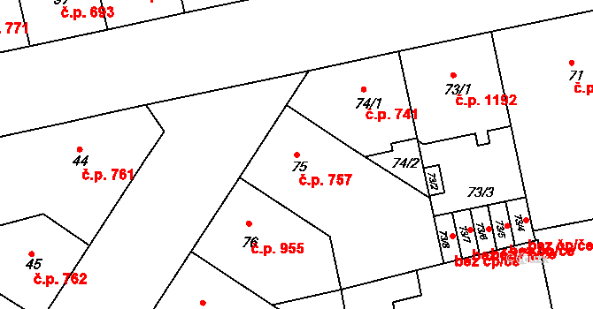 Žižkov 757, Praha na parcele st. 75 v KÚ Žižkov, Katastrální mapa