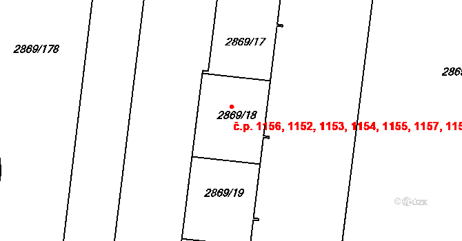 Krč 1152,1153,1154,1155,, Praha na parcele st. 2869/18 v KÚ Krč, Katastrální mapa