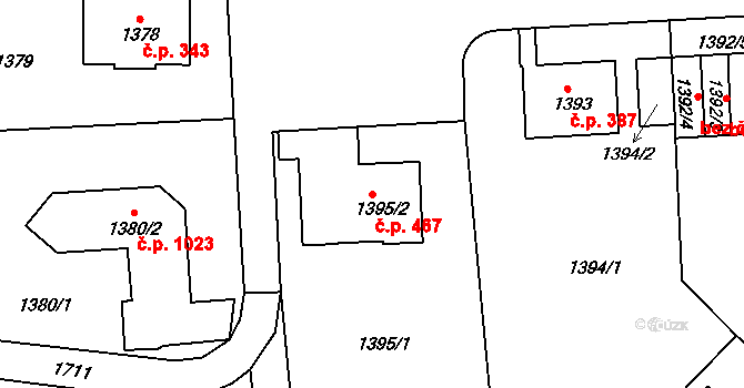 Hlubočepy 467, Praha na parcele st. 1395/2 v KÚ Hlubočepy, Katastrální mapa