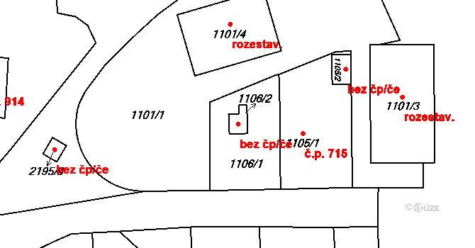 Ruzyně 11, Praha na parcele st. 1106/2 v KÚ Ruzyně, Katastrální mapa