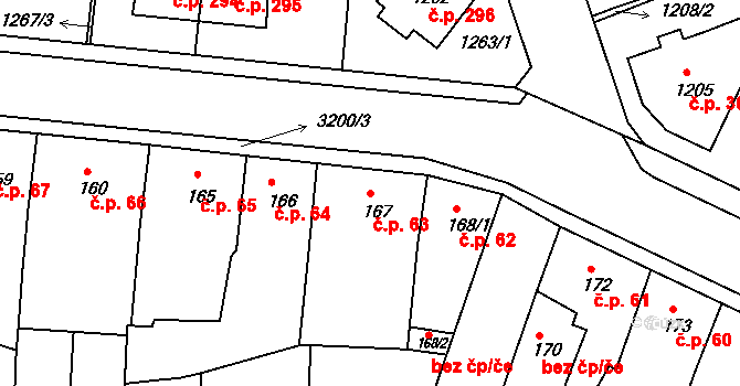 Příbram II 63, Příbram na parcele st. 167 v KÚ Příbram, Katastrální mapa