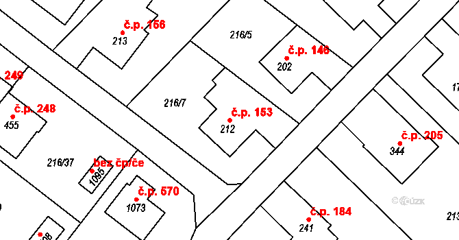 Podhůří 153, Vrchlabí na parcele st. 212 v KÚ Podhůří-Harta, Katastrální mapa
