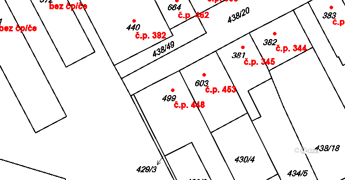 Chválkovice 448, Olomouc na parcele st. 499 v KÚ Chválkovice, Katastrální mapa