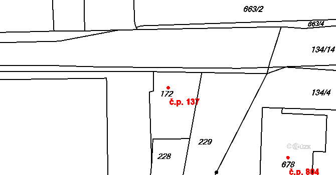 Povel 137, Olomouc na parcele st. 172 v KÚ Povel, Katastrální mapa