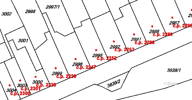 Chomutov 2252 na parcele st. 2995 v KÚ Chomutov II, Katastrální mapa