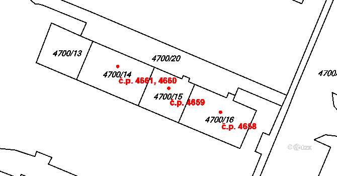 Chomutov 4659 na parcele st. 4700/15 v KÚ Chomutov I, Katastrální mapa