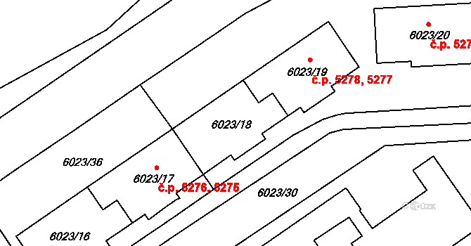 Chomutov 5277,5278 na parcele st. 6023/18 v KÚ Chomutov I, Katastrální mapa
