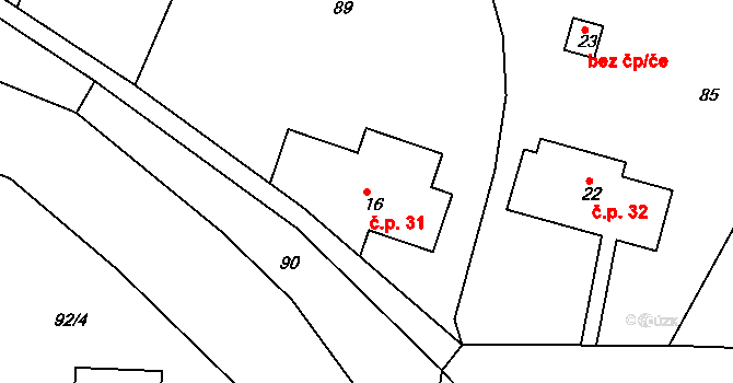 Chotěvice 31 na parcele st. 16 v KÚ Chotěvice, Katastrální mapa
