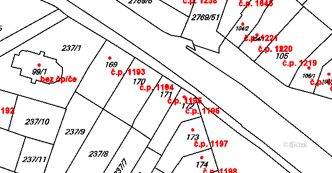 Ivančice 1195 na parcele st. 171 v KÚ Kounické Předměstí, Katastrální mapa