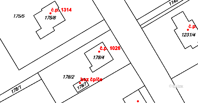 Ráj 1026, Karviná na parcele st. 178/4 v KÚ Ráj, Katastrální mapa