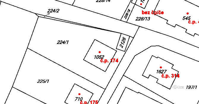 Rokytnice 174, Vsetín na parcele st. 1052 v KÚ Rokytnice u Vsetína, Katastrální mapa