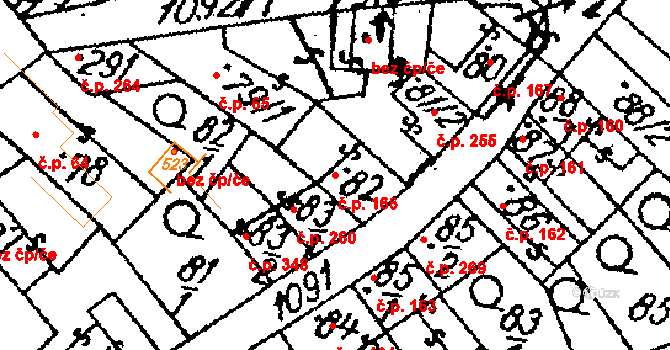 Žiželice 166 na parcele st. 82 v KÚ Žiželice nad Cidlinou, Katastrální mapa