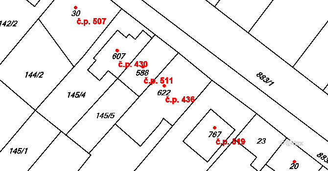 Držovice 436 na parcele st. 622 v KÚ Držovice na Moravě, Katastrální mapa