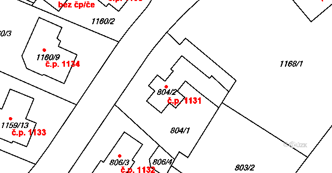 Jemnice 1131 na parcele st. 804/2 v KÚ Jemnice, Katastrální mapa