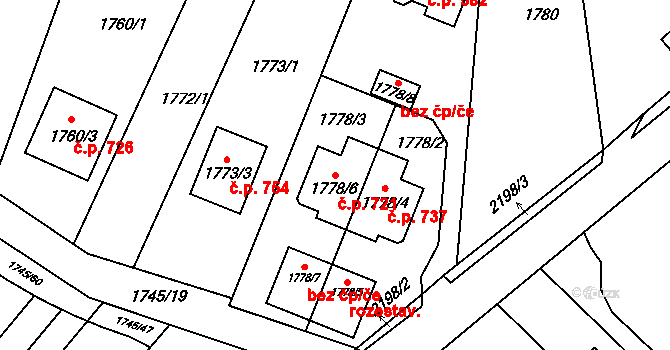 Bosonohy 721, Brno na parcele st. 1778/6 v KÚ Bosonohy, Katastrální mapa