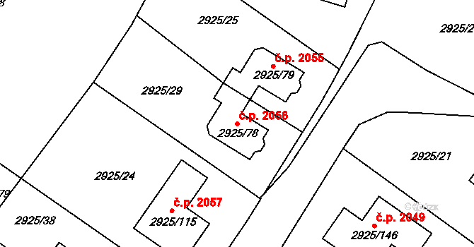 Pelhřimov 2056 na parcele st. 2925/78 v KÚ Pelhřimov, Katastrální mapa