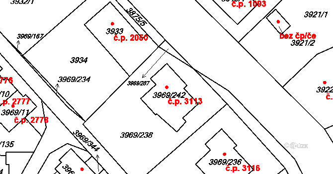 Česká Lípa 3113 na parcele st. 3969/242 v KÚ Česká Lípa, Katastrální mapa