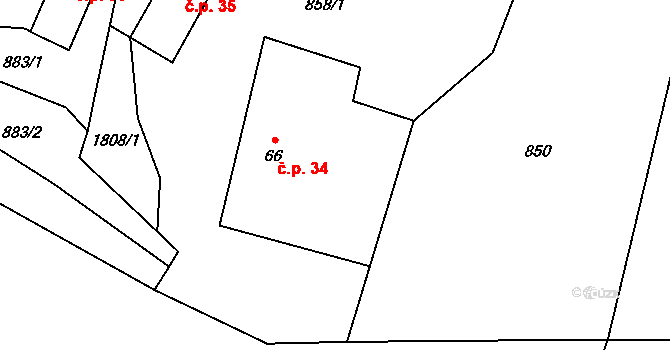 Meziříčí 34, Malonty na parcele st. 66 v KÚ Meziříčí u Malont, Katastrální mapa