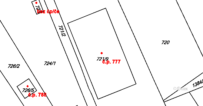 Tlučná 777 na parcele st. 721/9 v KÚ Tlučná, Katastrální mapa