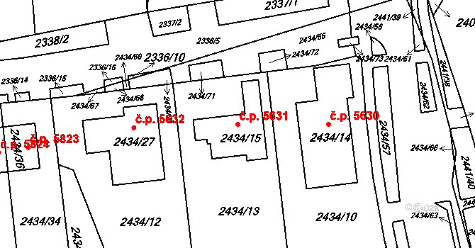 Chomutov 5631 na parcele st. 2434/15 v KÚ Chomutov II, Katastrální mapa