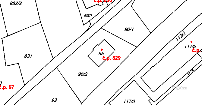 Šluknov 529 na parcele st. 95 v KÚ Šluknov, Katastrální mapa