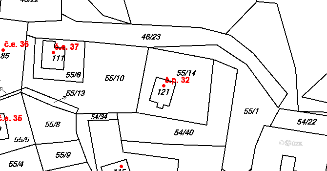 Nivy 32, Děpoltovice na parcele st. 121 v KÚ Nivy, Katastrální mapa